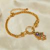 Retro Design Stainless Steel Color Zircon Palm Gold -Plated Bracelet For Women 