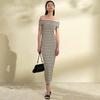 Korean Chic One-Shoulder Striped Knit Dress - Slimming, Flattering, Mature Style Women's Clothing