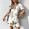 Sommer Mode Damen V-Ausschnitt Niedrige Sättigung Druck Druckkleid Sex Kurzer Rock Kleider