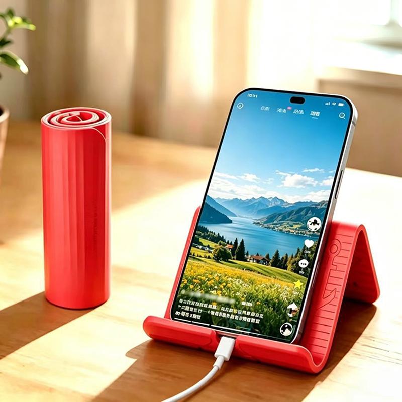 Portable Cell Phone Stand Foldable Adjustable Height Reserved Charging Hole for Home Office Desk Watching Drama Online Meeting