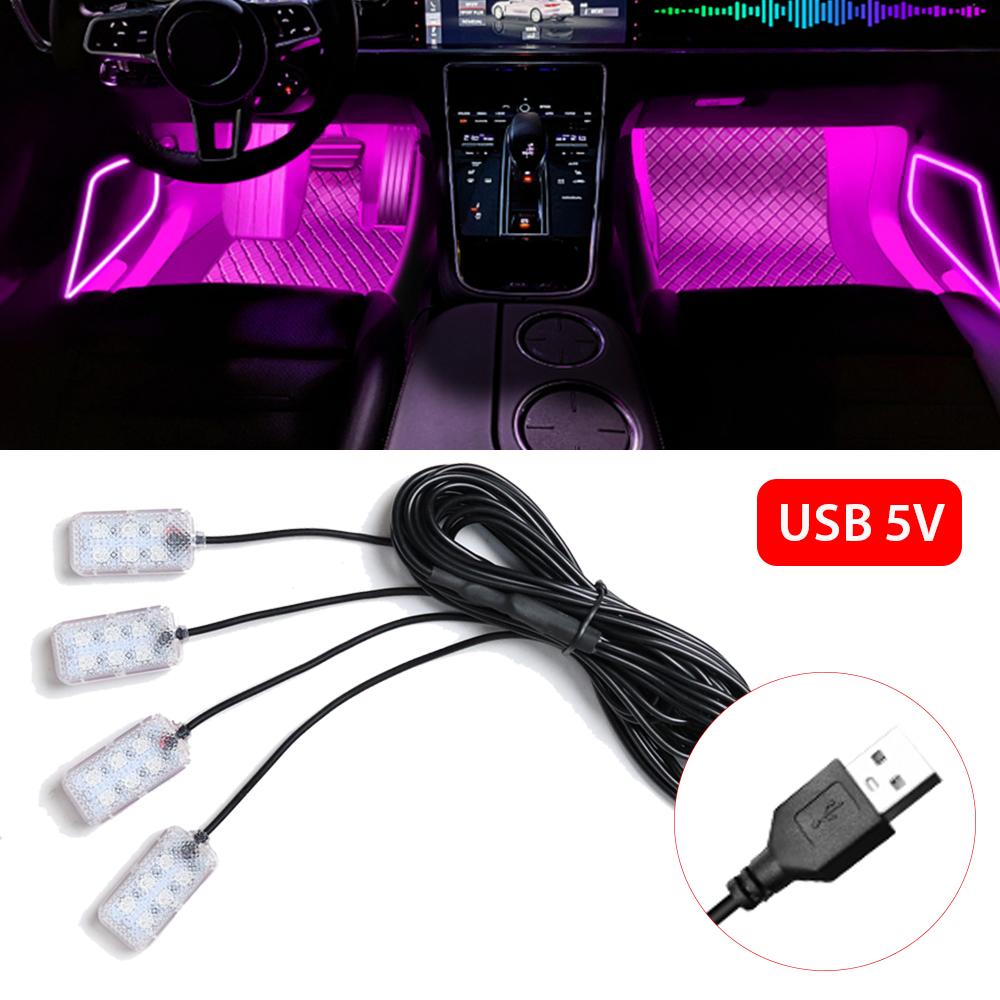 Car Neon Light Foot Light LED Interior Decoration Backlight Cigarette Lighter USB Atmosphere Lamp Auto Decorative Accessories