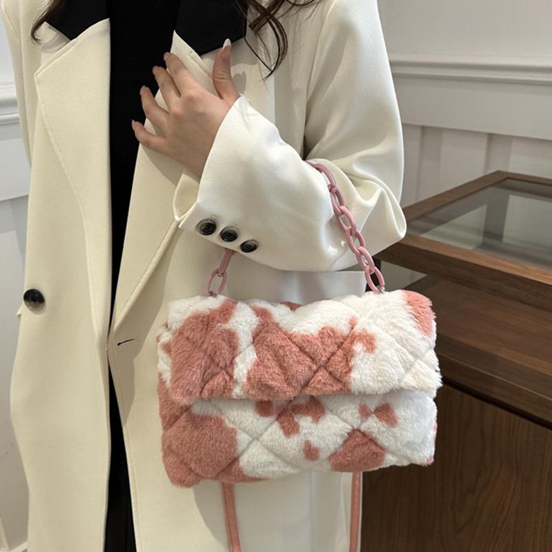 Modische Leopard Plüsch Einzel-Schultertasche Wiederverwendbar Einfache Lässige Umhängetasche Große Kapazität Tragetaschen für Damen