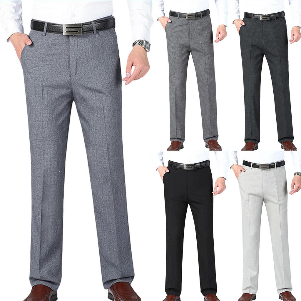 Men's Summer Suit Trousers Men's Casual Breathable Straight Leg Trousers