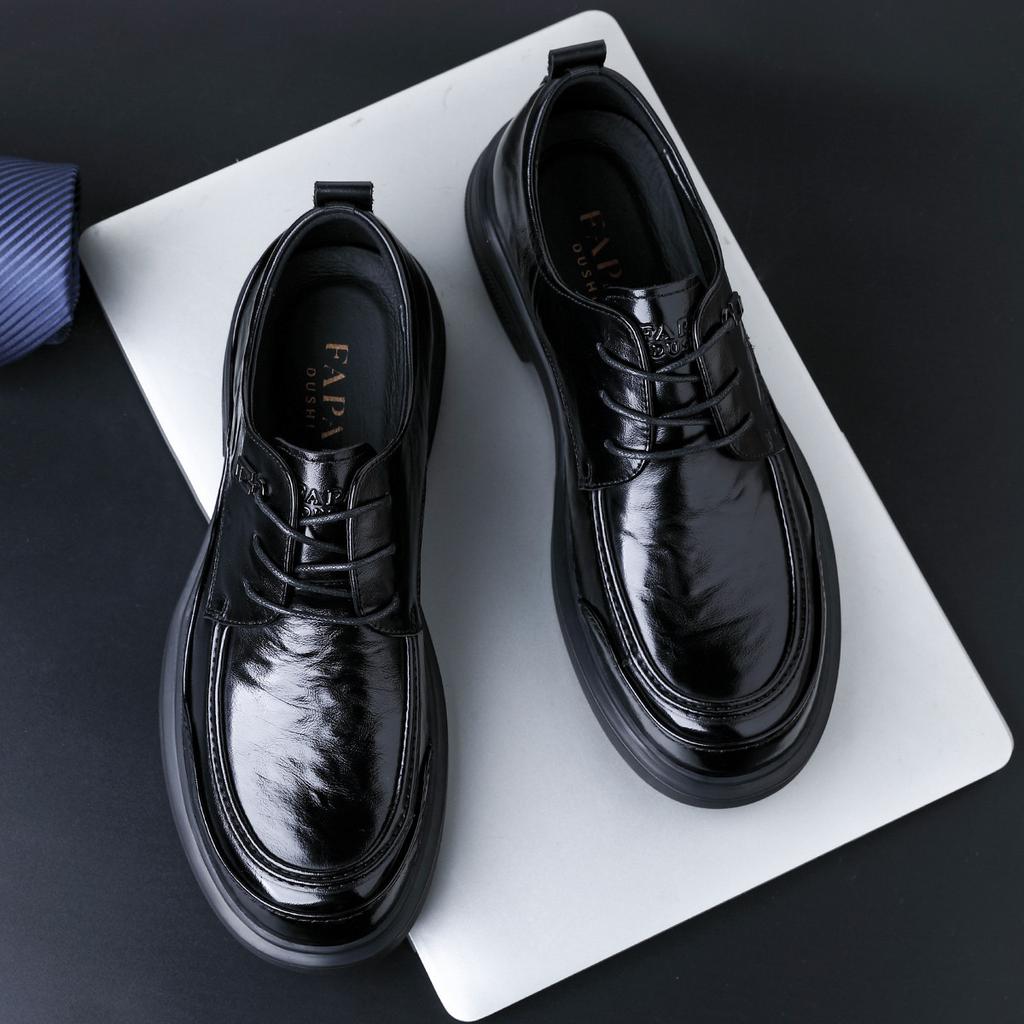 2025 new leather shoes men's high-end men's shoes first layer cowhide business dress big head wedding derby shoes black