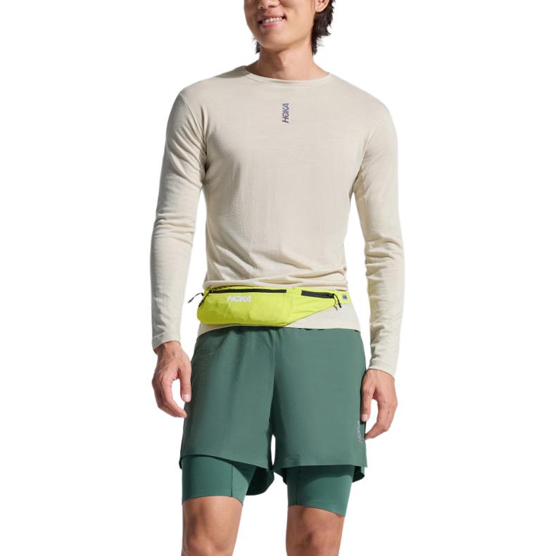 HOKA One One Two In One Elastic Solid Color Three Quarter Running Shorts Men Shorts 1182277-VTYG