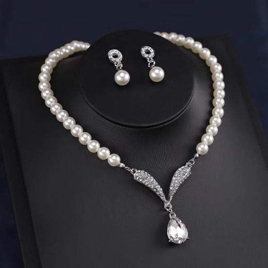 1 Set Bridal Faux Pearl Rhinestone Pendant Necklace Jewelry Women And Earrings Elegant Wedding Jewelry Set