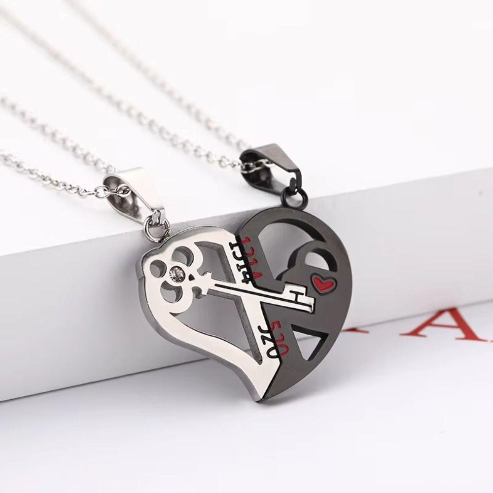 Personalisierte Design Partnerkette Titanstahl Herzform Halskette Valentinstagsgeschenk