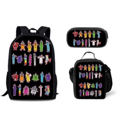 Digital Building Block Backpack Numberblocks Student Schoolbag Cartoon Backpack Satchel Pencil Case Three-Piece Set