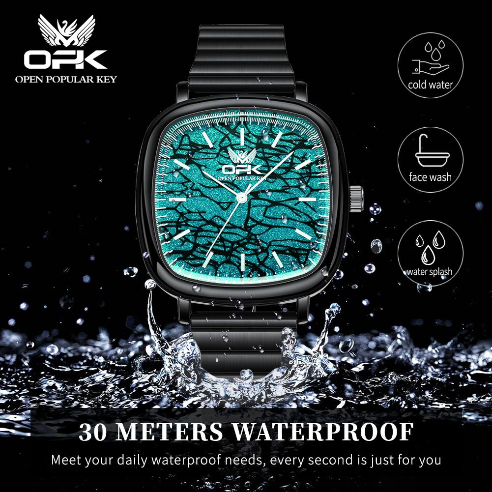 OPK Brand Luminous Waterproof Retro Square Steel Band Men's Quartz Watch 8143