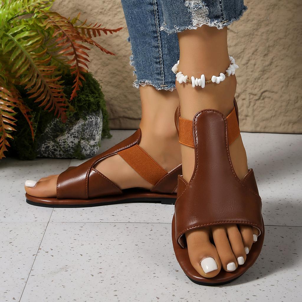 Fashion 2025 Fashion Flat Heel Women Sandals Plus Size 36-43 Summer New Sewing Detail Peep Toe Beach Shoes Casual Ladies Roman Sandals