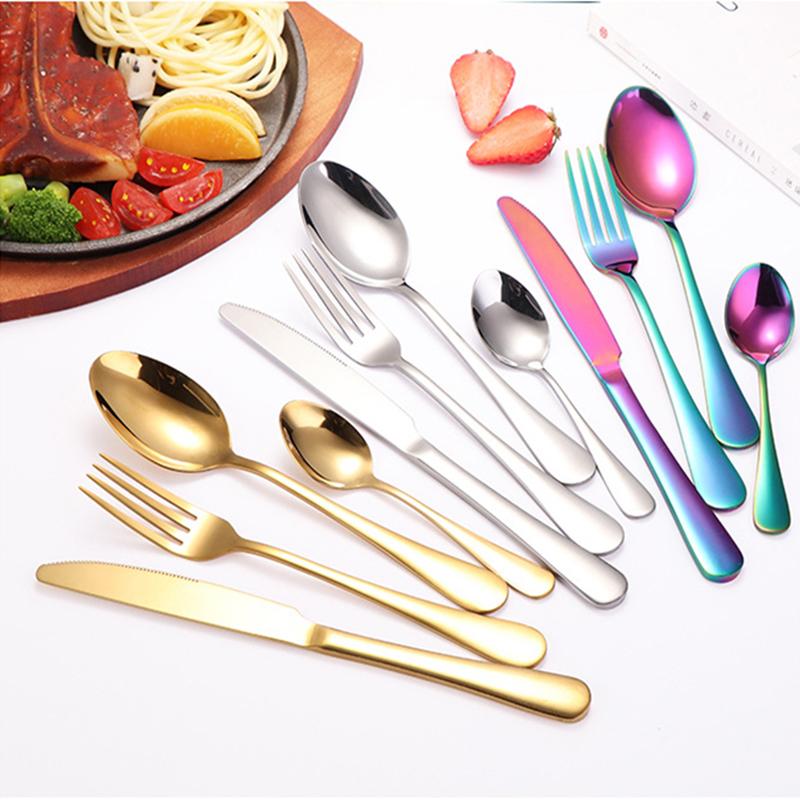 24 Pieces Stainless Steel Luxury Tableware Cutlery Set Gold Tableware Set Knife Fork Spoon Dishwasher Portable Tableware