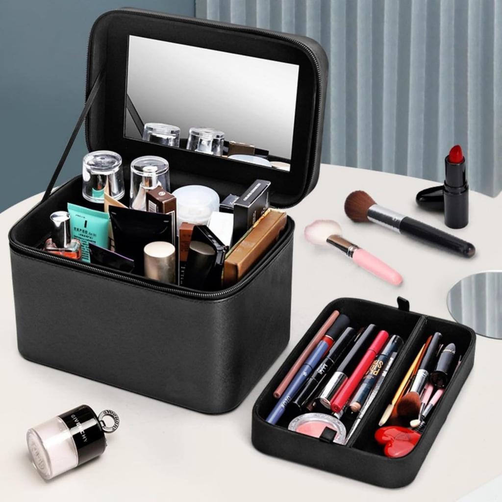 LIINC Makeup Box with Large Makeup Cosmetic Travel Makeup Birthday Gift for Middle School Women Mirror, Capacity, Portable, Stylish, Dresser, Case,