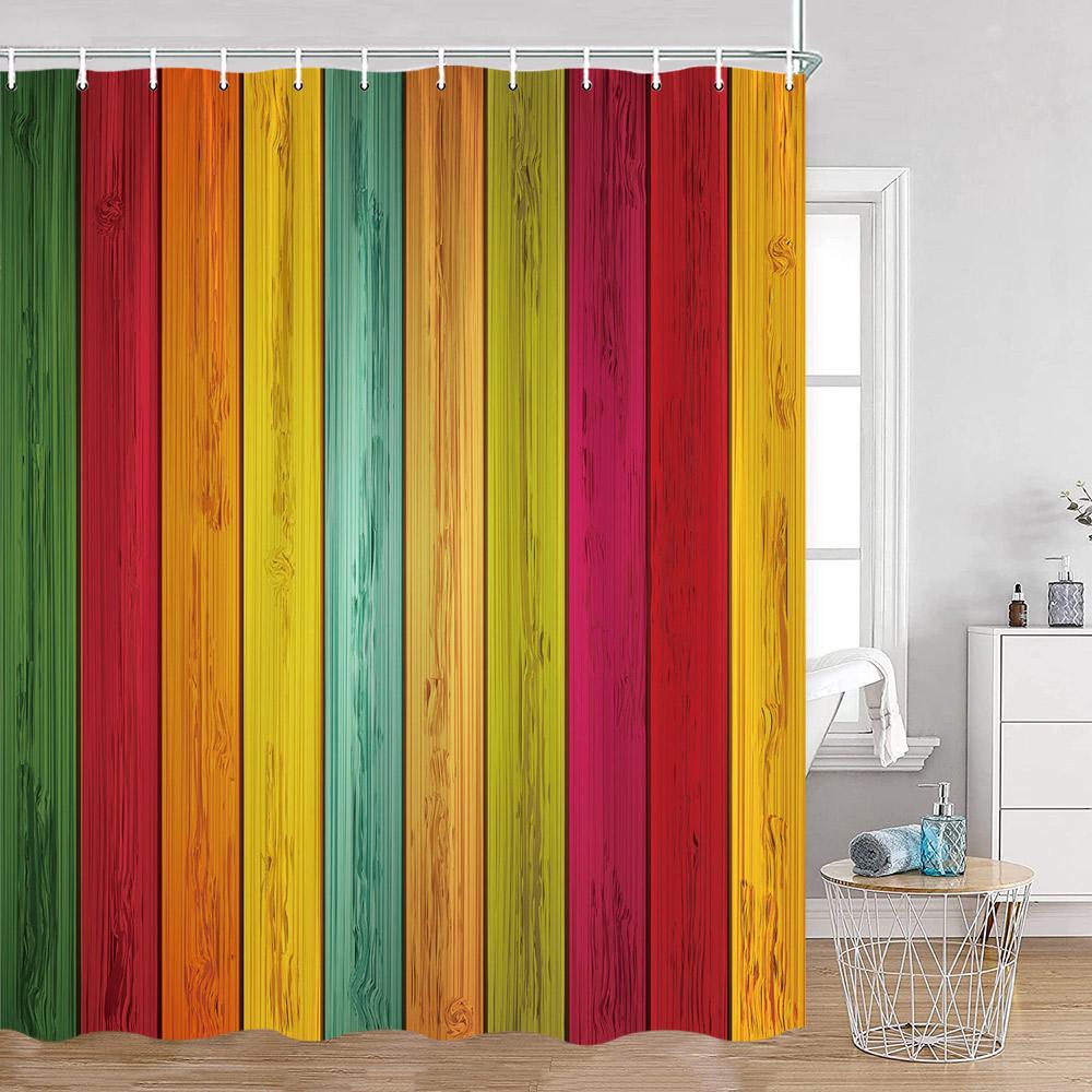 Countryside Wooden Board Shower Curtain Brick Wall Farmhouse Farm Bathroom Curtains Wooden Planks Art Pattern Bath Curtain Decor