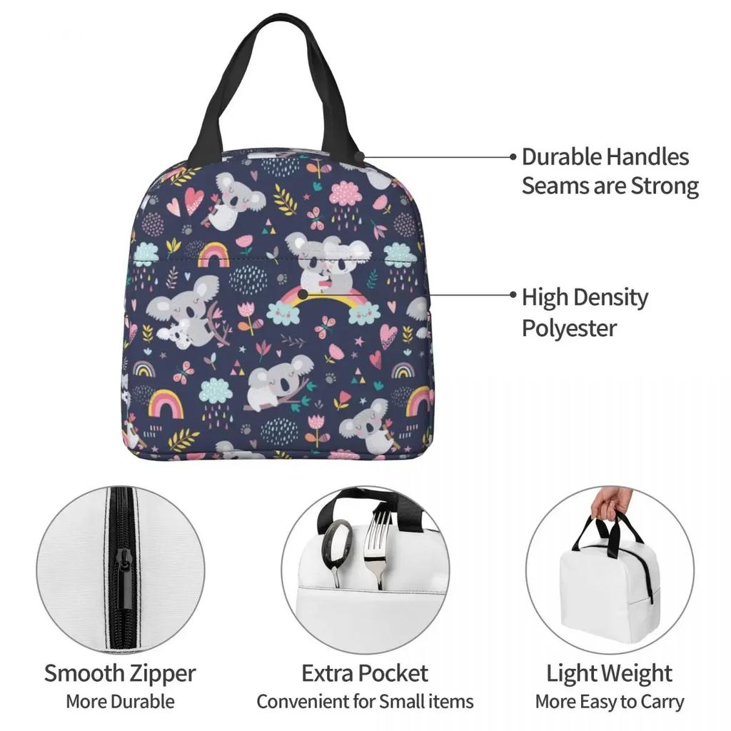 Cute Koala Lunch Bags Portable Insulated Polyester Cooler Thermal Cold Food Picnic Lunch Box for Women Kids