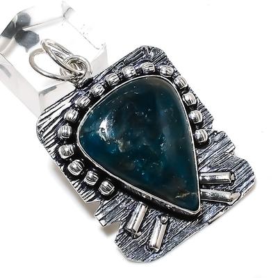 Natural Neon Blue Apatite Gemstone 925 Sterling Silver Pendant 2.01" T3n32