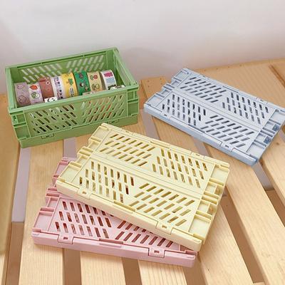 Collapsible Crate Plastic Folding Storage Box Basket Utility Cosmetic Container Desktop Holder Home Use School Desk Storage Box