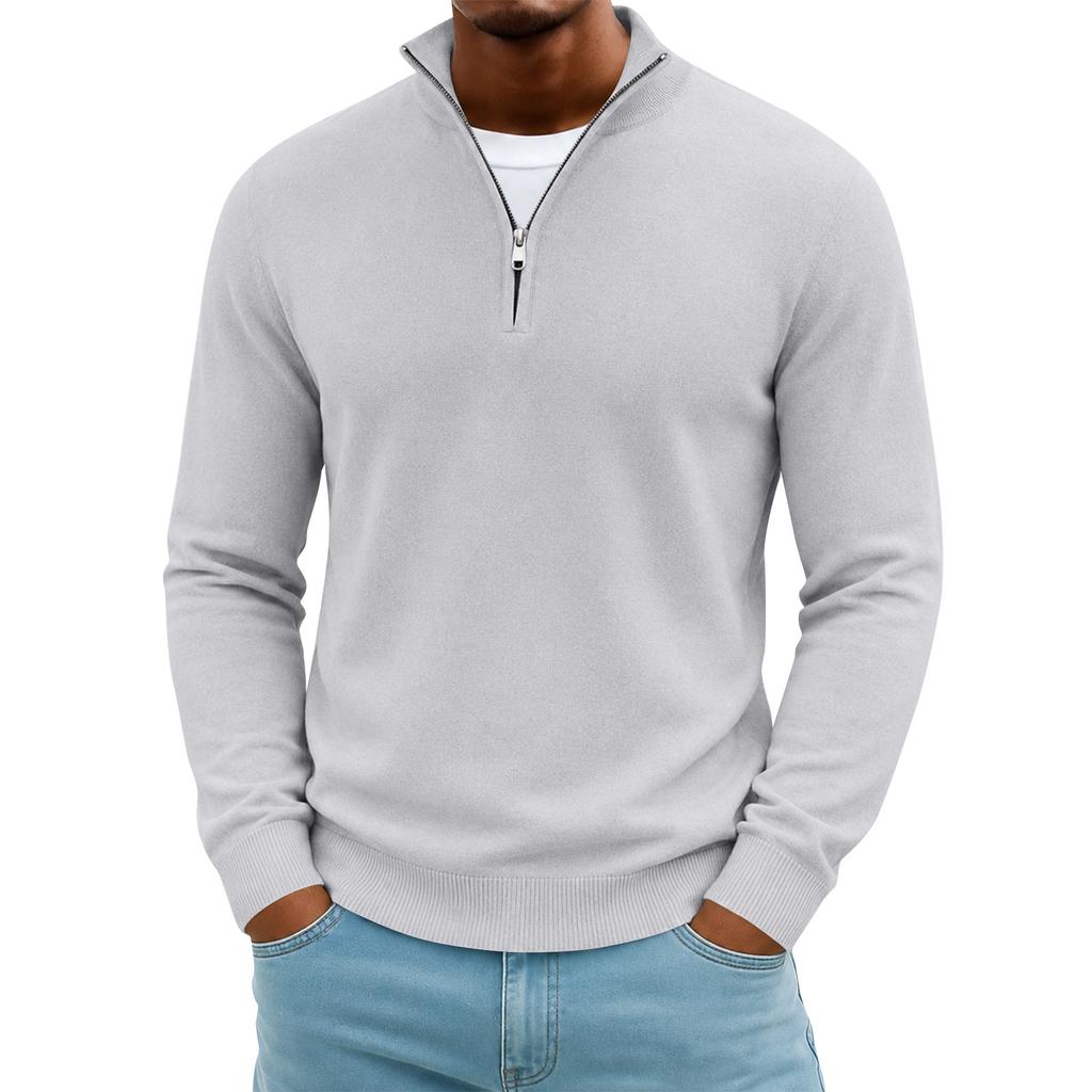 Men's Half Zip Mock Neck Knit Sweater Long Sleeve Pullover Business Casual Top