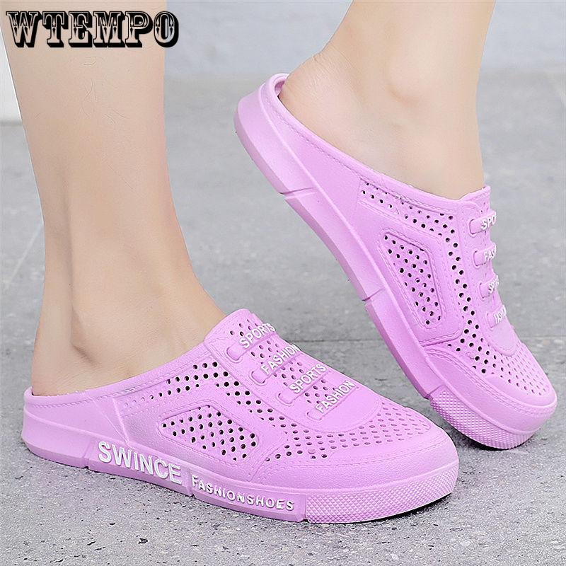 PVC Nazouváky Dámské Prodyšné Pantofle Silná Podrážka Protiskluzové Měkká Podrážka Sandály Krytá Špička Proti Kolizi Dírkované Sandály