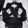 Women's Summer Short-Length Long-Sleeve Top Elegant Bell Sleeves Slim-Fit Tie-Front Blouse