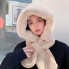 Winter Plush Hat With Scarf For Adults Pure Color Cozy Windproof Korean Style