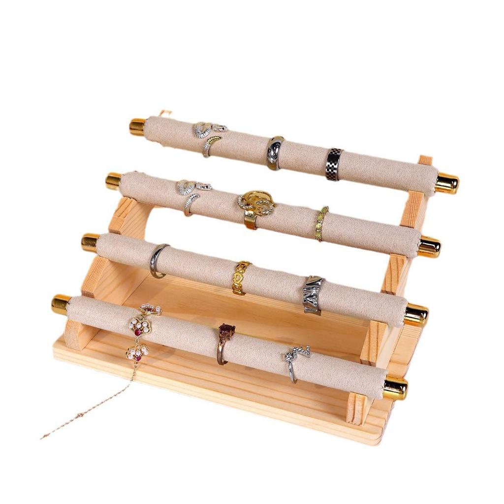 Présentoir à Bijoux Beige Démontable à Étages et Support de Rangement