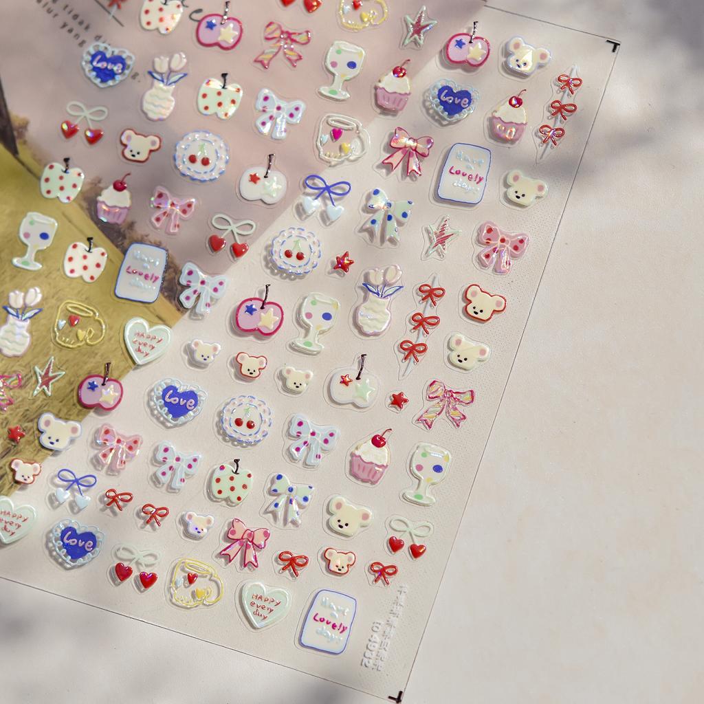 1pcs Cute Graffiti Lines Nail Art Stickers 5D Embossed Butterfly Rabbit Nail Art Accessory Stickers Self Adhesive Decal