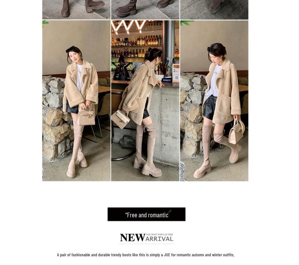 Damskie europejskie i amerykańskie wysokie kozaki za kolano na grubej podeszwie wyszczuplające nogi