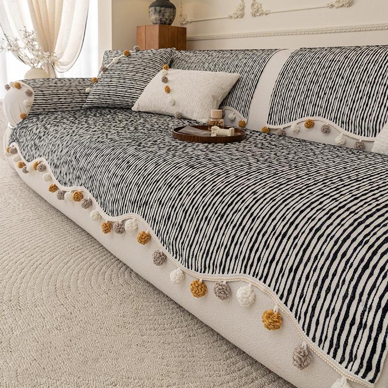 Cream Sofa Cover Universal Four Seasons Cat Scratch Resistant Non Slip Sofa Protector Decorative Couch Throw Blanket