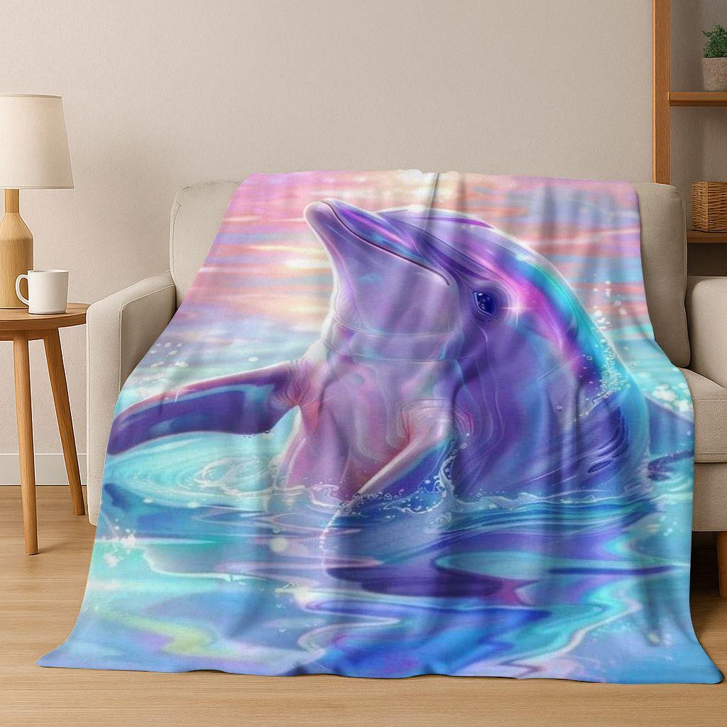 Dream Underwater World Sea Dolphin Turtle Coral Art Flannel Blanket,Cozy Soft Throw Blanket for Home Bedroom Bed Sofa Gift Kids