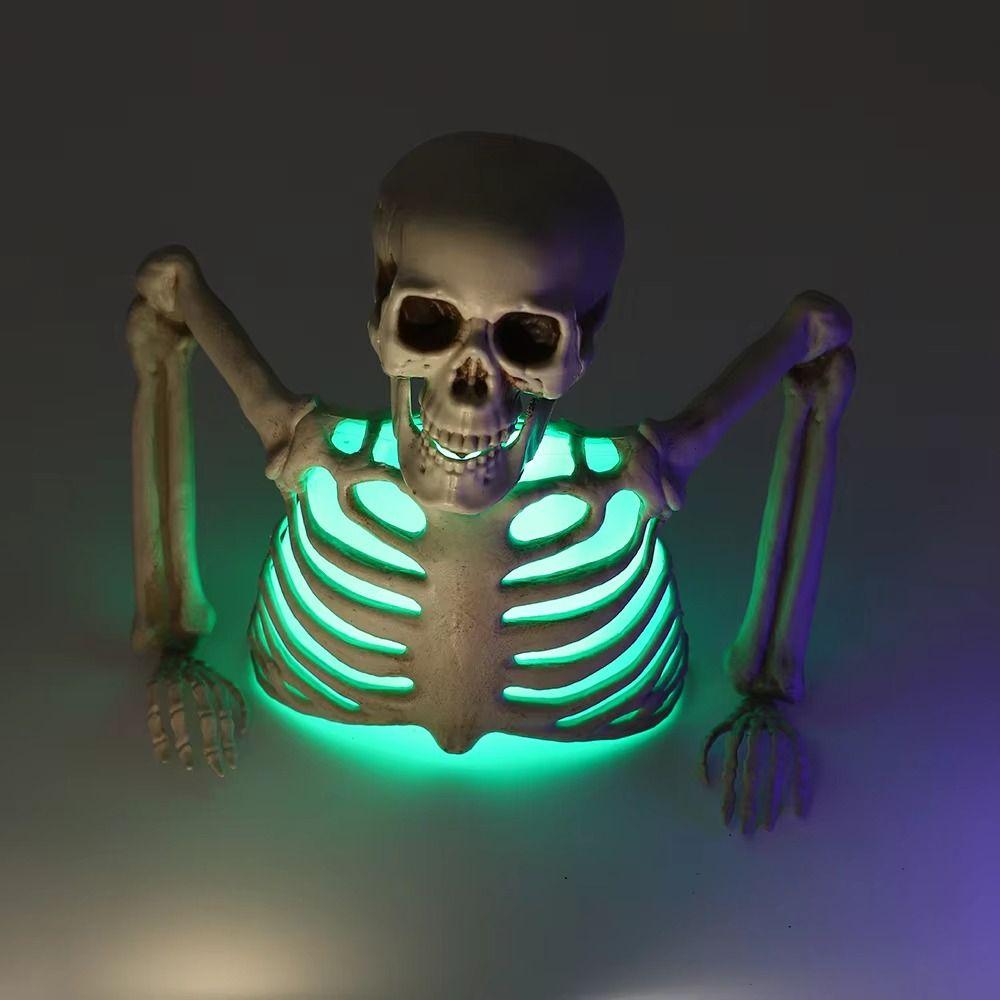 Colorful Halloween Skull Lamp Horror Props Half-skeleton Man Glowing Skull Skeleton with Light Tricky Horror