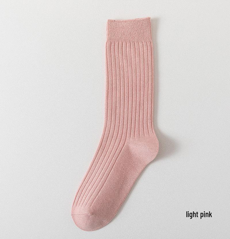 Autumn/Winter Women's Long Tube Striped Cotton Socks - Breathable, Sweat-Absorbent, Boneless Pile Design.