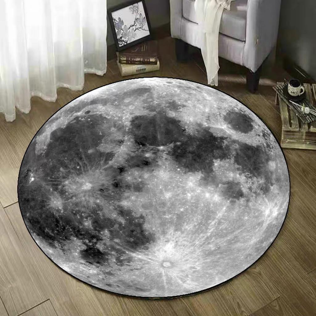 Round Sponge Carpet Earth Moon Mars Pattern Anti-Slip Floor Mat Bedroom Computer Chair Floor Mat Home Decoration