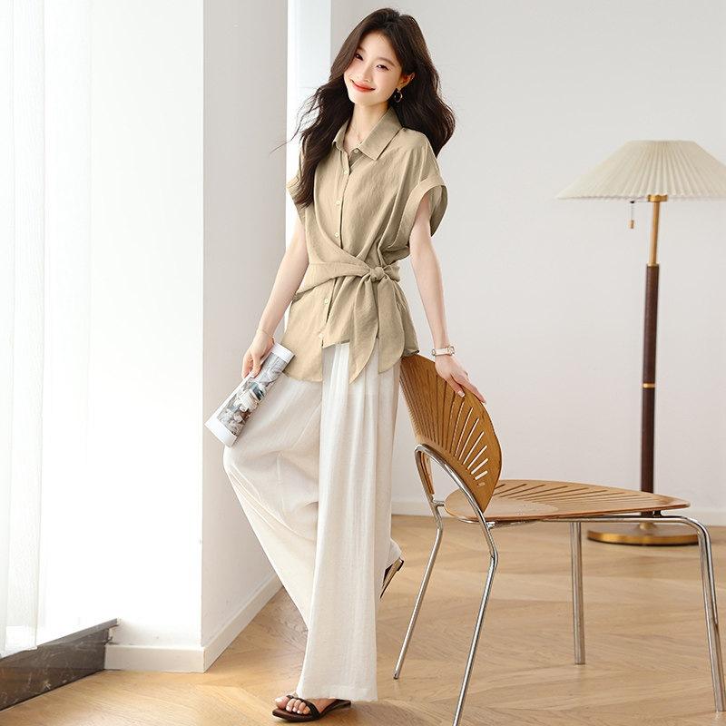 1116 Summer New Waist Foreign Style Shirt Irregular Short Sleeve Lyocell Skinny Design Top Shirt