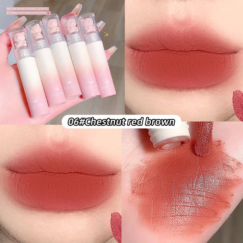 

GEGE BEAR Matte Lipstick, Lip Gloss, Matte Velvet Texture, Moisturizing Glaze Waterproof Pink Bear Lip Clay