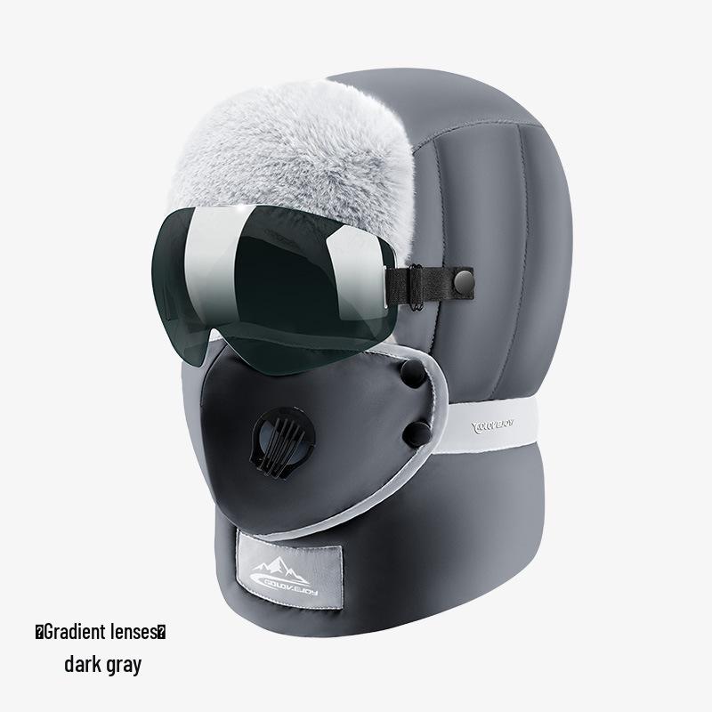 Winter Lei Feng Hat for Men & Women: Outdoor Skiing, Velvet-lined, Warm with Goggles, Windproof & Waterproof