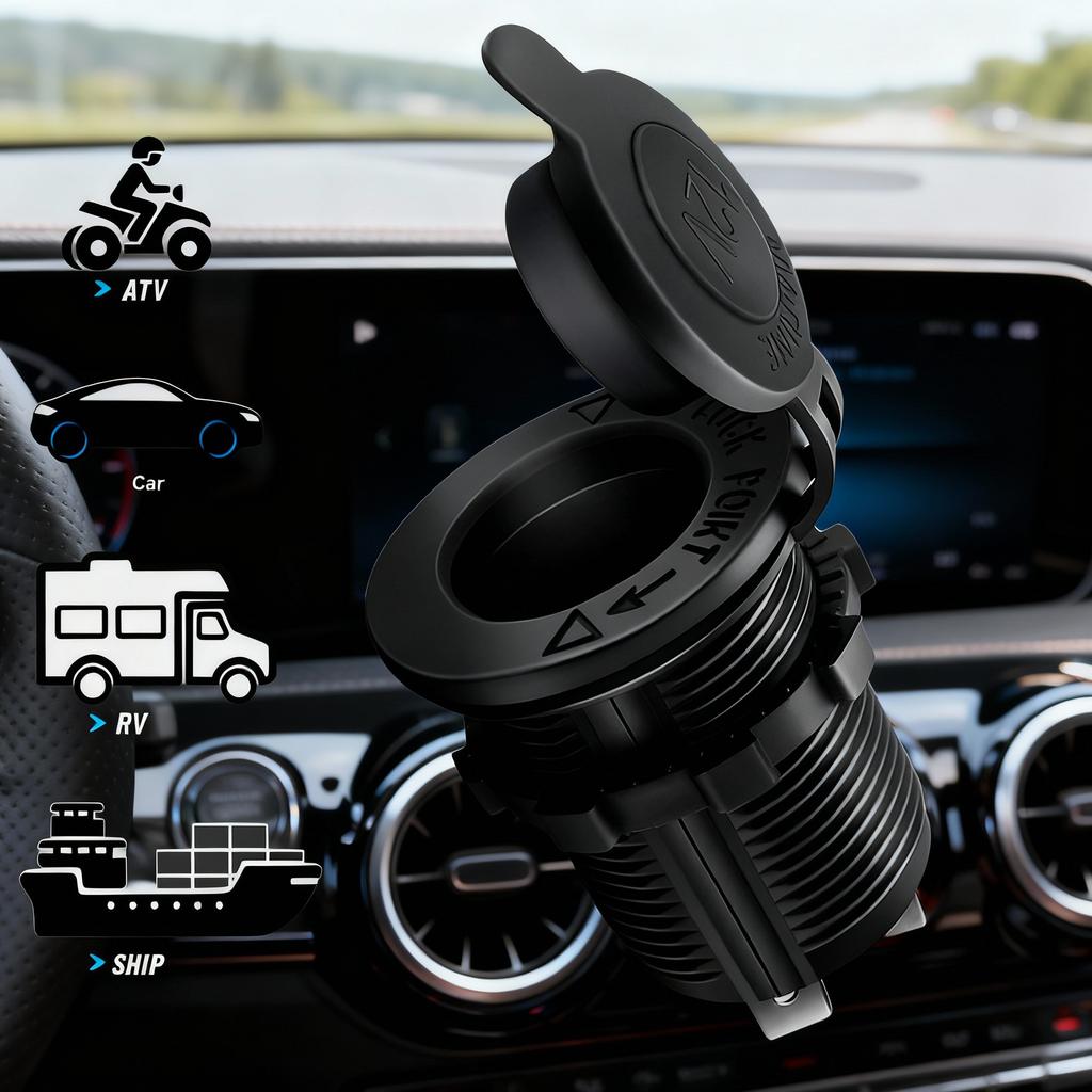 1/2/4PCS Waterproof Plug Cigarette Lighter Socket Car Marine Motorcycle ATV RV Lighter Socket Power Outlet Socket Receptacle