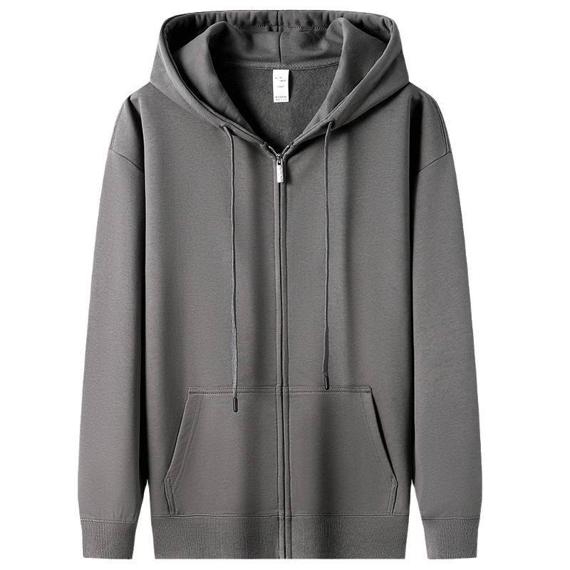 Manzibo Basic Solid Color Zipper Hoodie, Middle-Aged Loose Fit, 330g Fabric