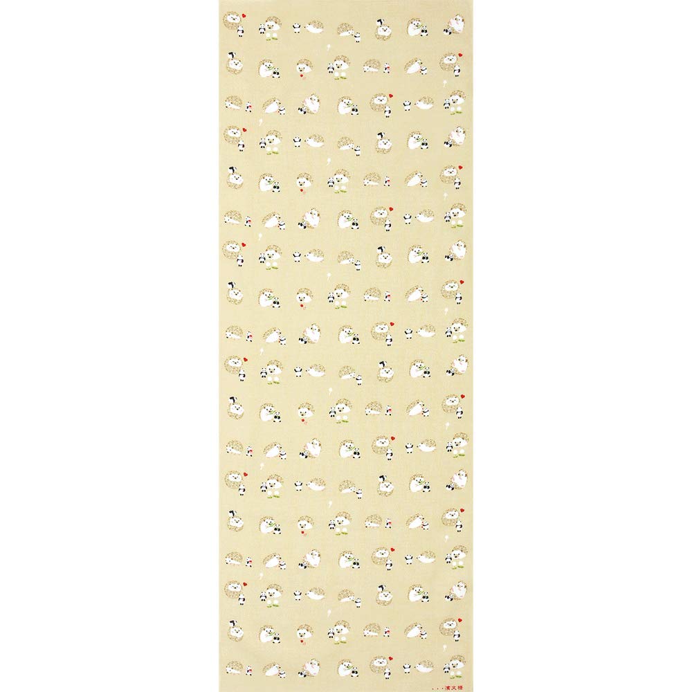 Hamamonyo Tenugui Hand Hedgehog and Bean Panda Beige (Japanese Towel) - -