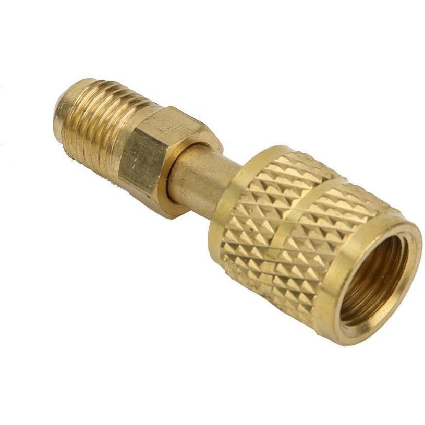 

Brass AC R410A Adapter Fitting 1/4 Male to 5/16 Female with Valve Core Charging Hose for R410 Mini Split Systems, Secure and Reliable,