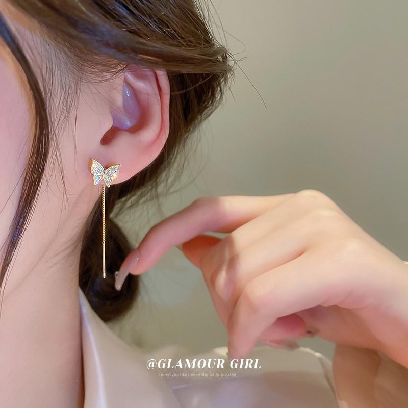 Silver needle artificial pearl full diamond triangular geometric fringed earrings light luxury fashion earrings niche high-end earrings