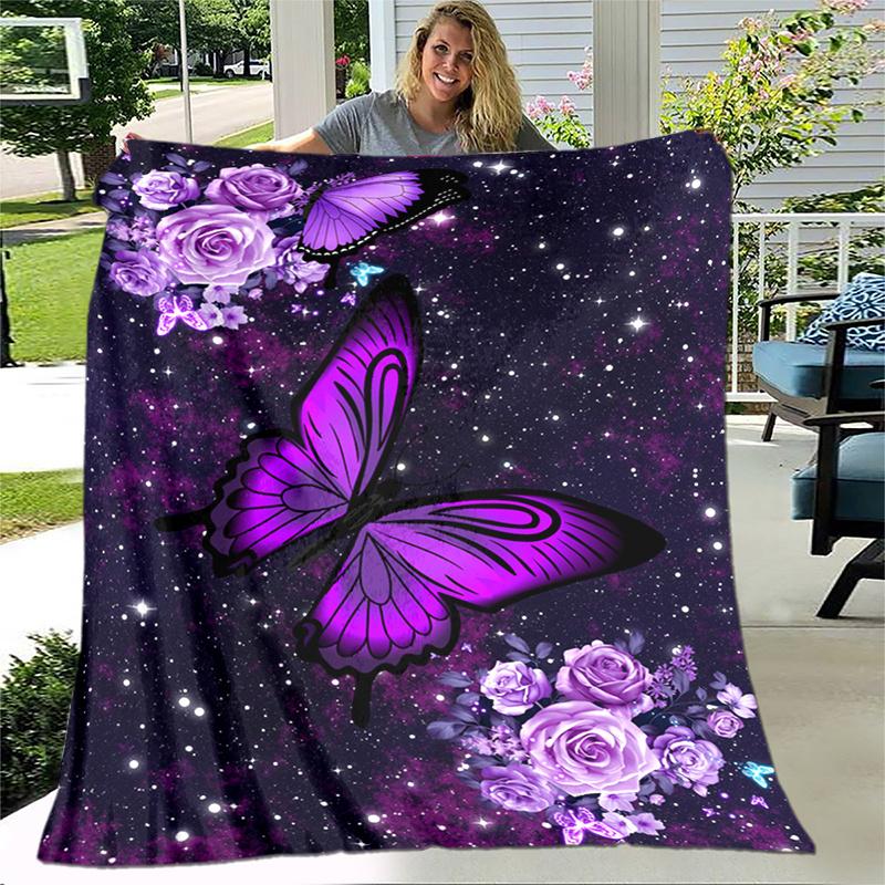 

VIKAMA Starry Purple Butterfly Rose Cover Blanket Soft Living Room Bedroom Scandinavian Style Nap Blanket Room Decoration 75X90CM(2.5X3FT