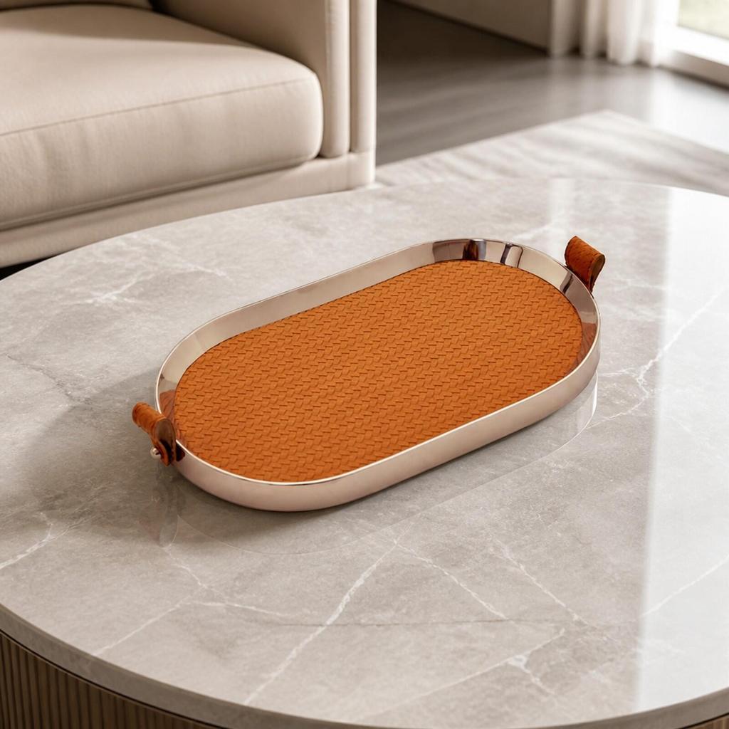 Stainless Steel Tray with Woven Inset Sturdy for Everyday Hosting