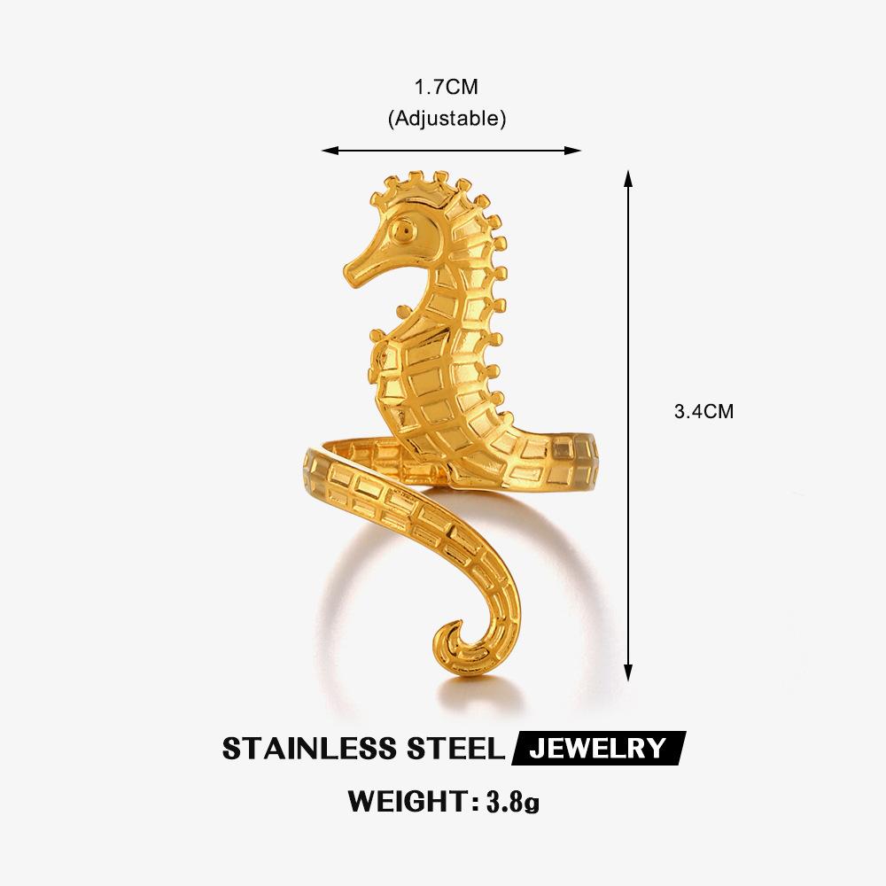 Stainless Steel Gold Color Seahorse Rings for Women Men Minimalist Metal Adjustable Open Rings Waterproof Stylish Jewelry Femme