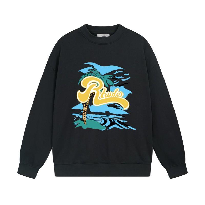 Rhude Vintage Letter Print Oversized Hoodie Men Women Casual Streetwear Sweatshirt