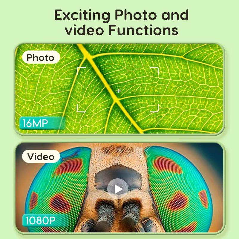 CM4 1000X Handheld Digital Microscope with 8 Leds 1080P Kids Microscope with 2'' IPS Screen for Children Experiment PC View