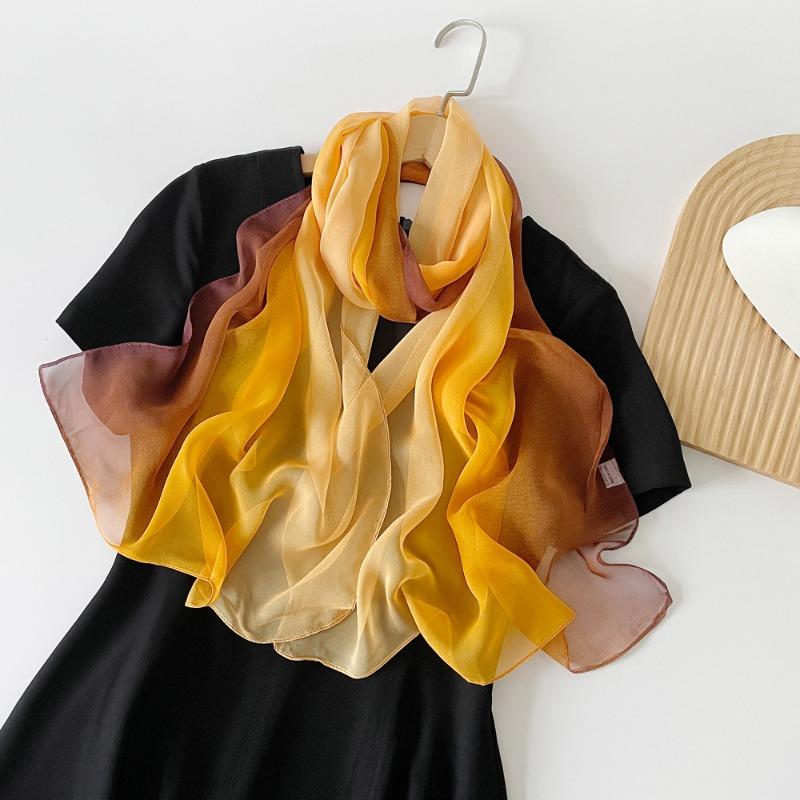 

Spring new pearl chiffon rainbow silk scarf shawl women s bright pink gradual change color headscarf scarf