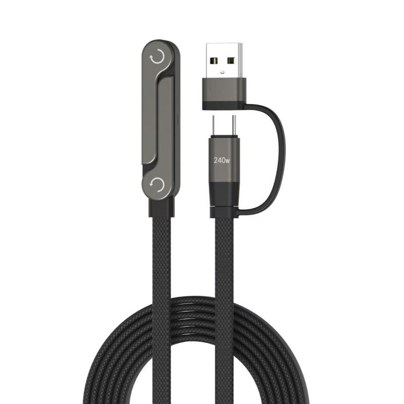 240W USB C Fast Charging Cable With Foldable Phone Stand Nylon Braided for Type-C Phones Tablets Laptops