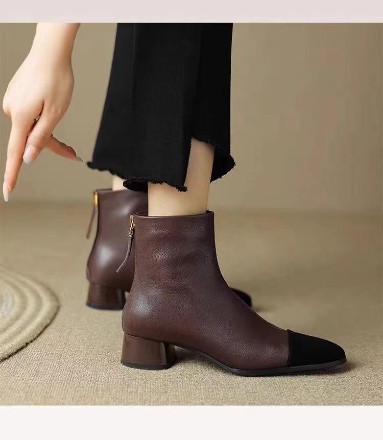 

Женские короткие ботинки в стиле Сяосянфэн, цветовая гамма, осень-зима 2024, новые бархатные ботинки Мартин на толстом каблуке, ботильоны из французской мягкой кожи, тонкие ботинки 40