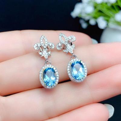 New Swiss Blue Simulated Topaz Long Fashion Earrings for Women