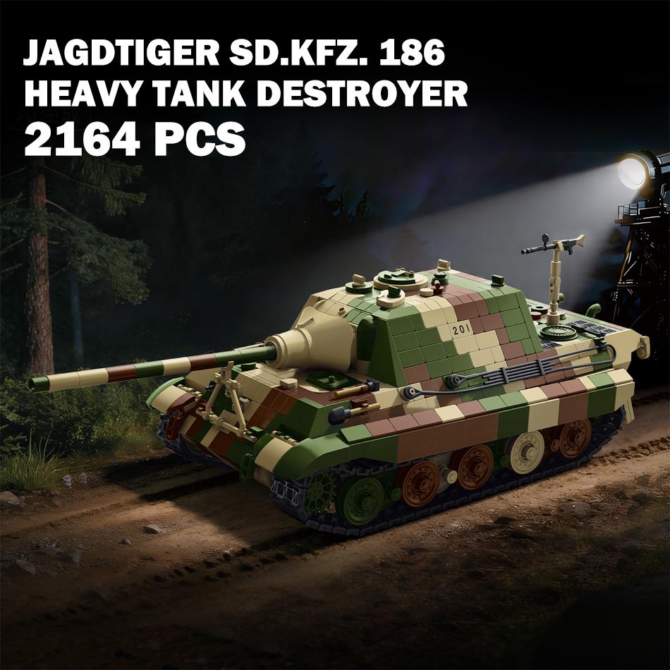 Military Jagdtiger Sd.Kfz. 186 Heavy Tank Destroyer Building Blocks German Hunting Tiger II Tank Armored Vehicle Bricks Toy Gift